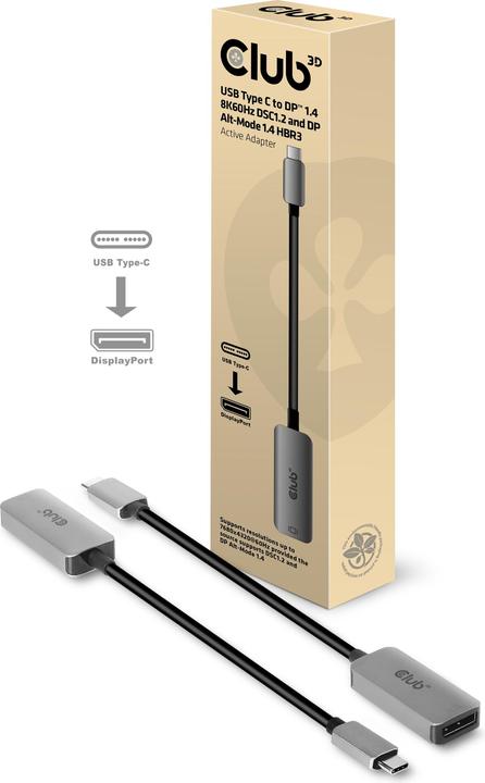 Actual product image Club 3D Adapter USB Type C - DisplayPort 1.4 (DP, 22 cm)