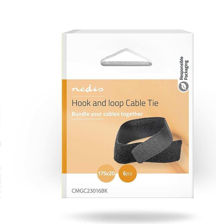 Produktbild Nedis Kabelmanagement Kabelclip Gesperrt 6 Stück Nylon Schwarz 175 mm Schwarz (Klettkabelbinder, 175 mm, 1 Stk.)