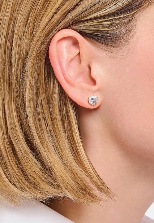 Actual product image Thomas Sabo Stud earrings with brilliant-cut white stone (925 silver, 750 yellow gold gilding)