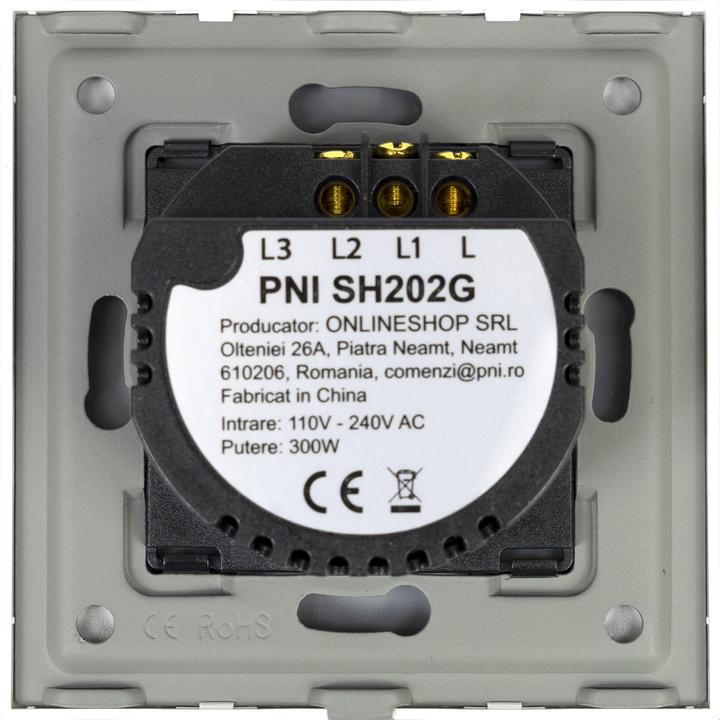Produktbild PNI Doppelschalter mit Touch SH202G aus Glas, Gold mit LED-Anzeige, Farbe Gold