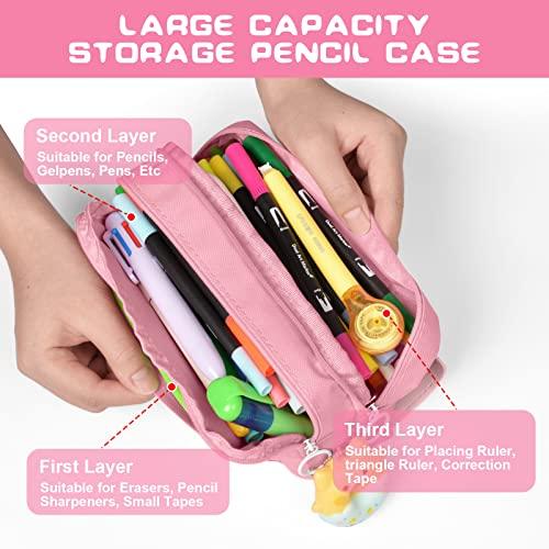 Immagine prodotto Only-Bags.Store Astuccio per matite con 3 scomparti, astuccio per cancelleria blu, simpatico astuccio a ciambella