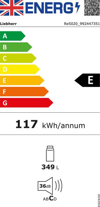 Label énergétique Liebherr Réfrigérateur Re 5020 Blanc, Droite, Réversible (348 l)