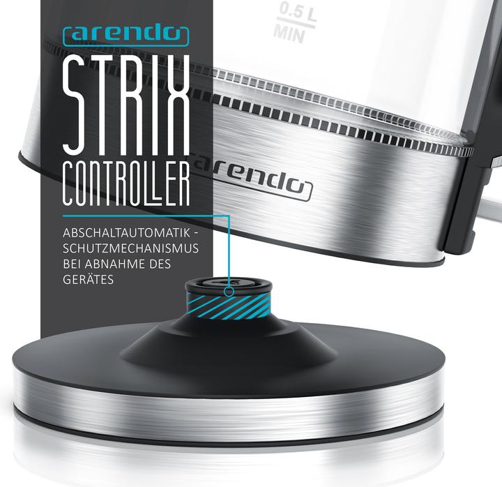 Actual product image Arendo Kettle 1.7 l, 2200 W, stainless steel & glass, cool-touch handle, overheating & dry-boil protection (1.70 l)
