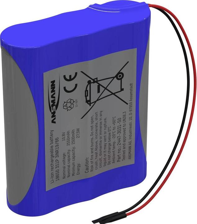 Ansmann 3S1P Akkupack 3x 18650 Kabel Li-Ion 10.8 V 2550 mAh (1 Stk., 18650, 2550 mAh)
