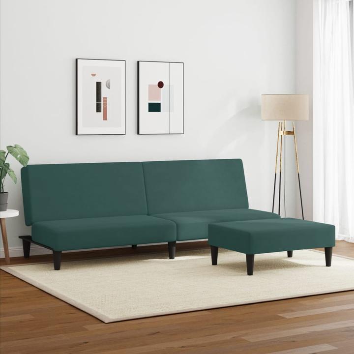 Image du produit VidaXL Canapé-lit 2 places avec repose-pieds Canapé-lit Lit de jour Vert foncé Velours (Canapé-lit)