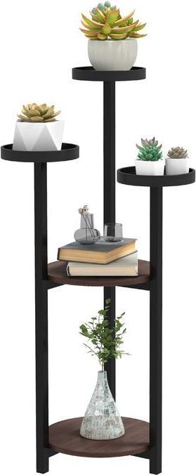 Swisshandel24 Wooden plant stand, with 5 levels, plant shelf, brown, 28 x 28 x 87 cm