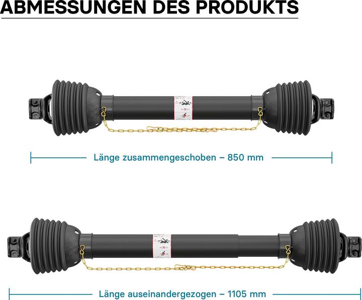 Immagine prodotto Wiltec Trasmissione Arbre T8 Cardan 850-1105mm 1240Nm 540 tr/min 110kW (150CV) 2x 1 3/8" 6 Ammaccature (Accessori per trattori)
