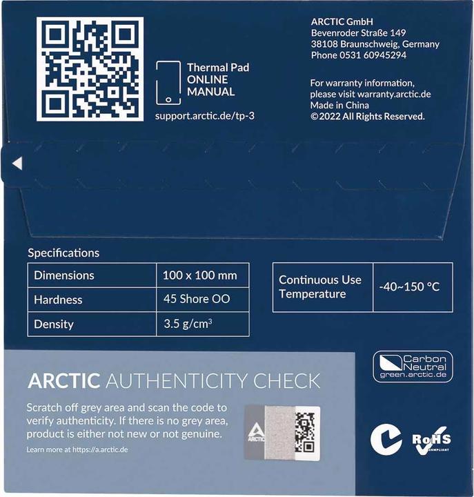 Actual product image Arctic TP-3 (100x100mm, t:1.0mm) (1 mm)