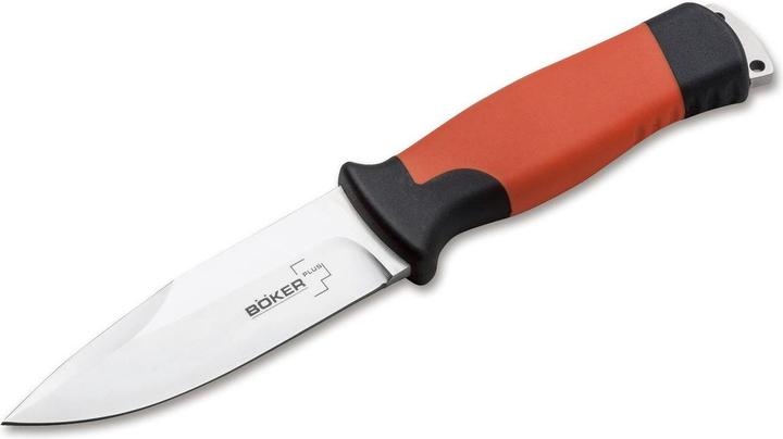 Actual product image Böker Plus 02BO014 Outdoorsman XL Fixed blade knife made of 12C27 steel and rubber in the colour orange. (11.30 cm)