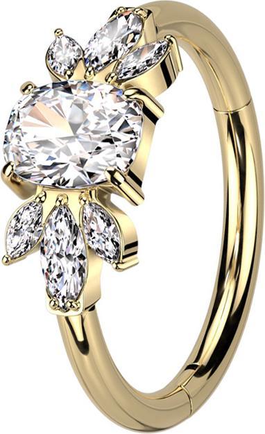 Image du produit Star Piercing Micro bague segment pliable cristal doré taille émeraude et six cristaux ovales argentés (Titane G23, sans laiton)