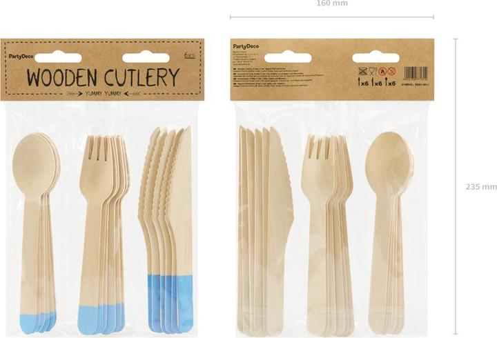 Actual product image Partydeco Wooden Cutlery Light Blue (18 x)