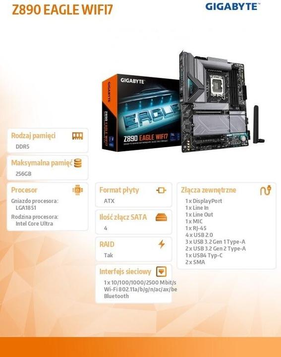 Produktbild Gigabyte Z890 EAGLE WIFI7 (LGA 1851, Intel Z890, ATX)