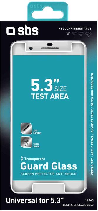 Produktbild SBS Glas-Displayschutz f?r Smartphones bis zu 5,3Inc (1 Stück, Universal)