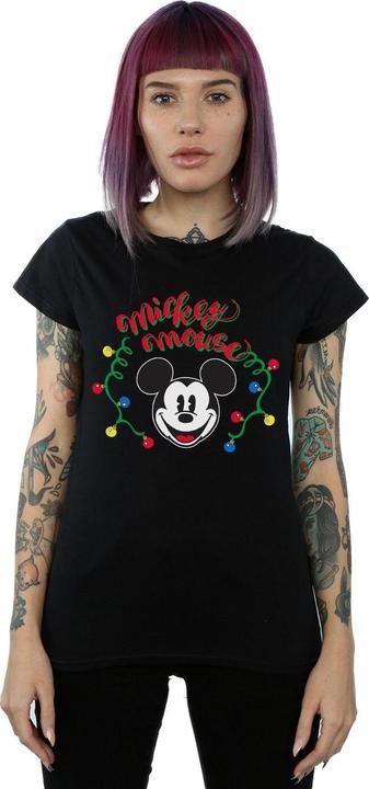 Actual product image Disney Womens/Ladies Mickey Mouse Christmas Light Bulbs Cotton T-Shirt (XXL)
