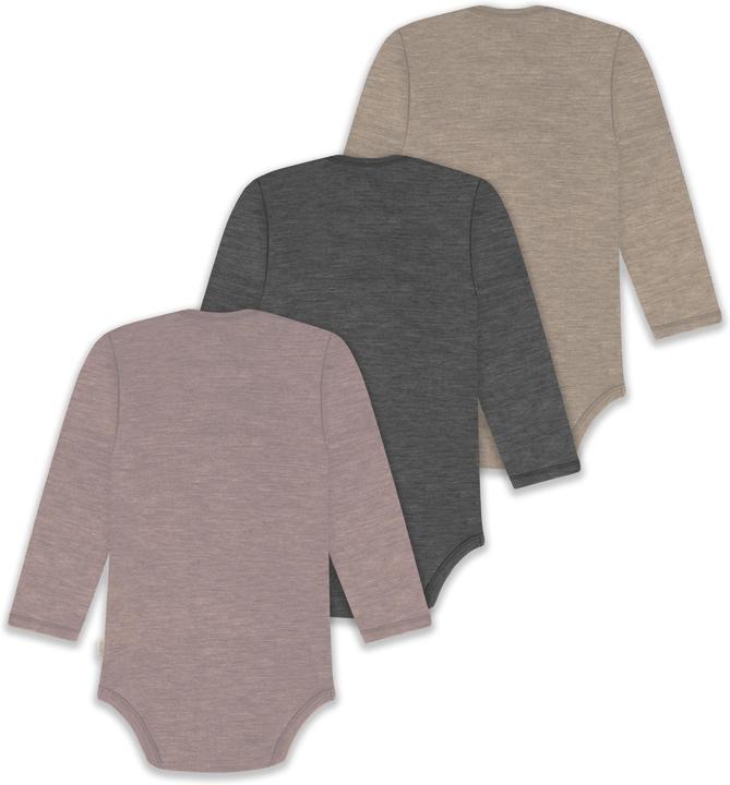 Actual product image Normani 3-pack baby merino bodysuit long sleeve "Auckland" - 9383 (74)