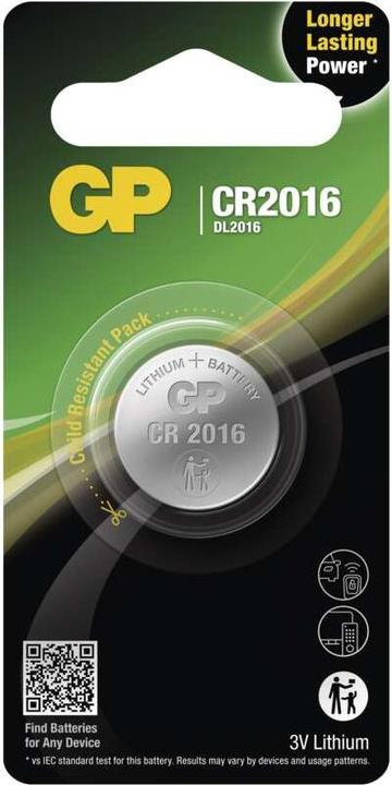 GP Batteries Knopfzelle CR2016 (1 Stk., CR2016, 90 mAh)