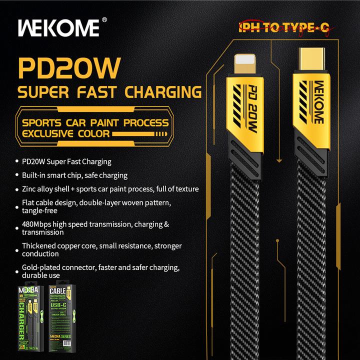 Actual product image Wekome WDC-191 Mecha series - USB-C to Lightning PD connection cable 20 W 1 m (Yellow) (1 m)