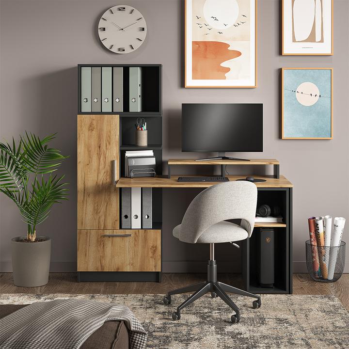 Actual product image Vichy Monitorständer Tomy, Anthrazit/Goldkraft Eiche, 80 x 12 cm