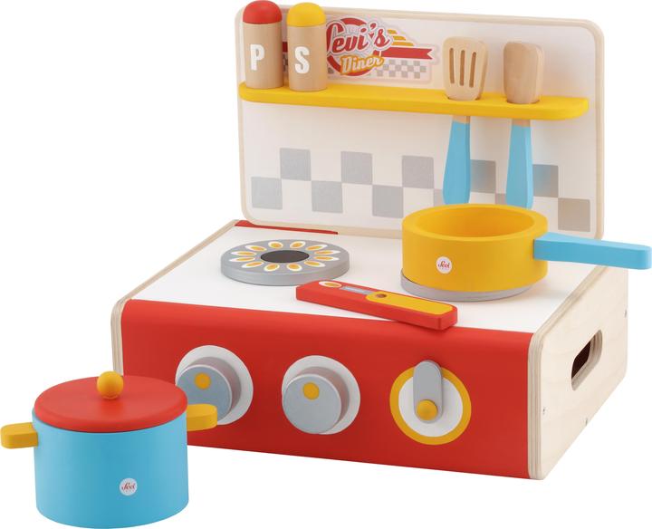 Produktbild Sevi 83061 Spielherd aus Holz 32 x 28 x 27 cm für die Spielkücke, Komplettset mit Töpfen, Geräten...
