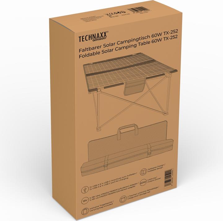 Actual product image Technaxx Foldable solar camping table 60W TX-252