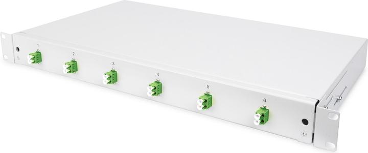 Image du produit Digitus Boîte d'épissure FO, 1U, équipée, 6x LC DX, OS2, APC incl. cassette d'épissure, pigtails colorés
