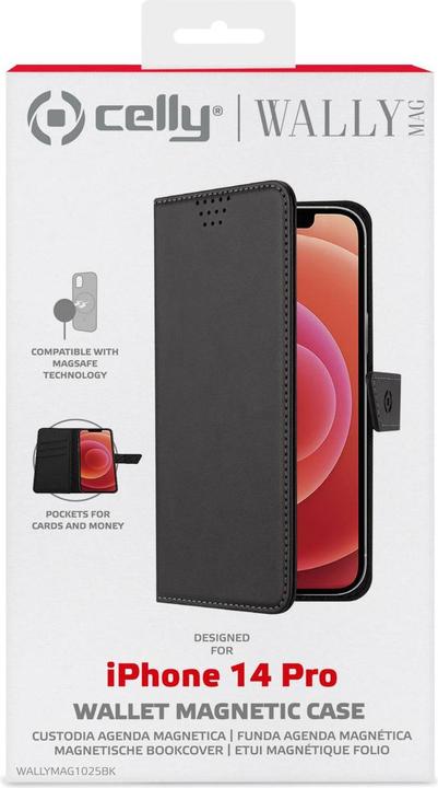 Actual product image Celly Wallymag, Wallet case, Apple, iPhone 14 Pro, 15.5 cm (6.1"), Black (Apple iPhone 14 Pro)