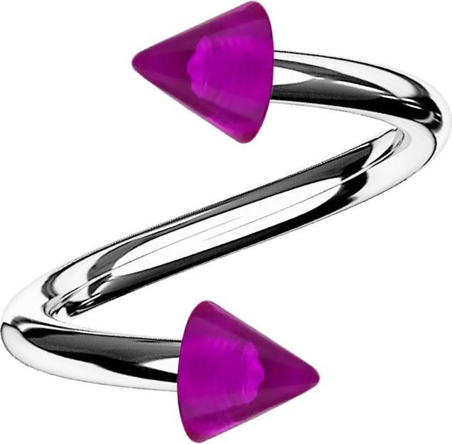 Immagine prodotto Star Piercing Spirale argento con due coni viola trasparente (Acrilico, Acciaio chirurgico 316L, senza ottone)