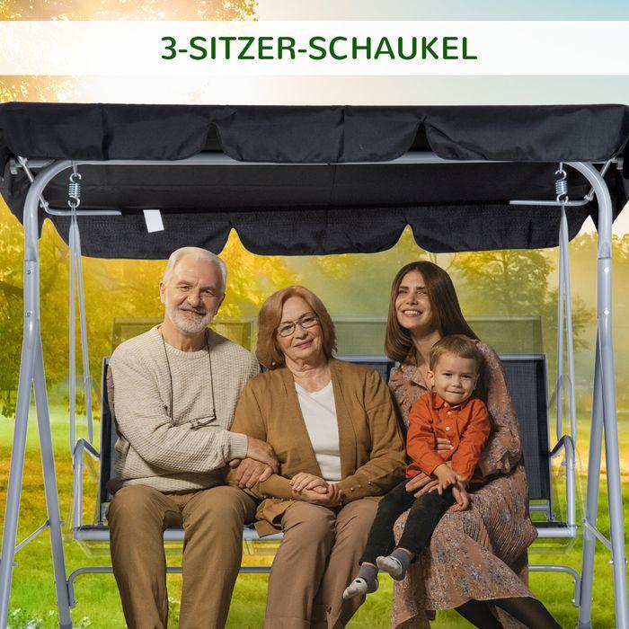 Image du produit Swisshandel24 Hollywoodschaukel 3-Sitzer Gartenschaukel Schaukelbank mit Dach Metall Schwarz+Silber 171 x 108 x 15