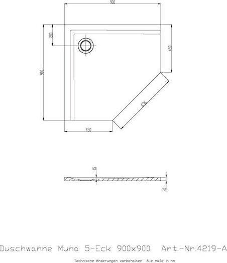 Produktbild Hoesch Fünfeck-Duschwanne MUNA ultraflach 900x900x30mm we