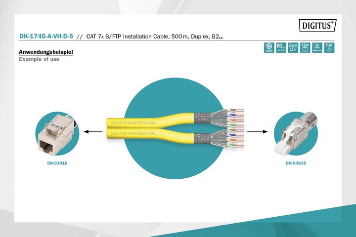 Actual product image Digitus CAT 7A S-FTP installation cable, 1500 MHz B2ca (EN 50575), AWG 22/1, 500 m reel, Dx, Ge (STP, CAT7a, 500 m)