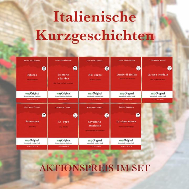 Actual product image Italian Short Stories (with free audio download link) (Ilya Francs, Luigi Pirandello, Giovanni Verga, EasyOriginal Publisher, Anne Linen, German, Italian)