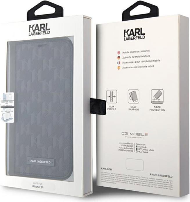 Produktbild Karl Lagerfeld iPhone 14 6.1 Saffiano Monogram bookcase (Apple iPhone 14, Apple iPhone 13)