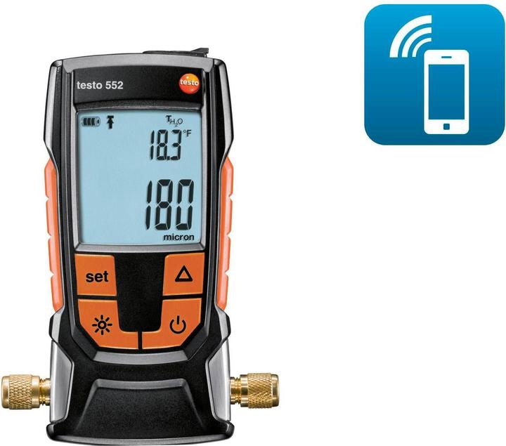 Testo BUHL &amp BØNSØE 552 digital vacuum meter with Bluetooth, measuring range 0 to 26.66 mbar / 0