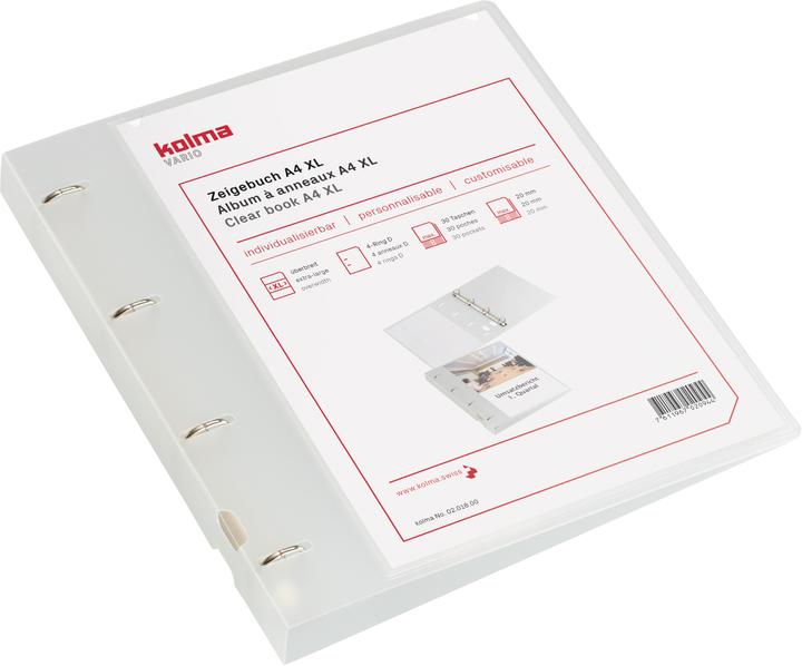 Immagine prodotto Kolma Libro degli spettacoli Vario A4 XL 4 anelli altezza di riempimento 2 cm incolore (A4, 29 mm, 1 Pezzo/i)