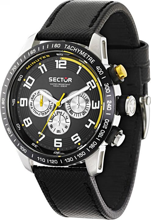 Sector 850 3h Cadran noir Bracelet noir (Montre analogique, Chronographe, 45 mm)