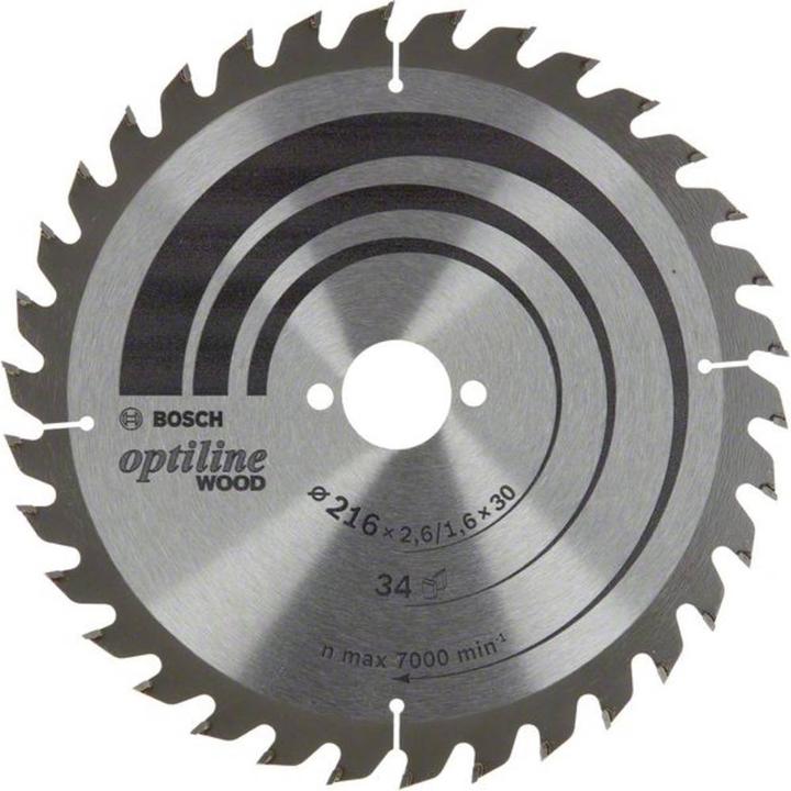 Bosch Professional Zubehör Cirkelzaagblad Optiline Wood Ø 216 x 30 x 2,6/1,6,34