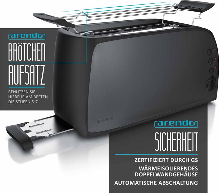 Actual product image Arendo Toaster long slot, bun warmer, heat-insulating housing, 7 settings