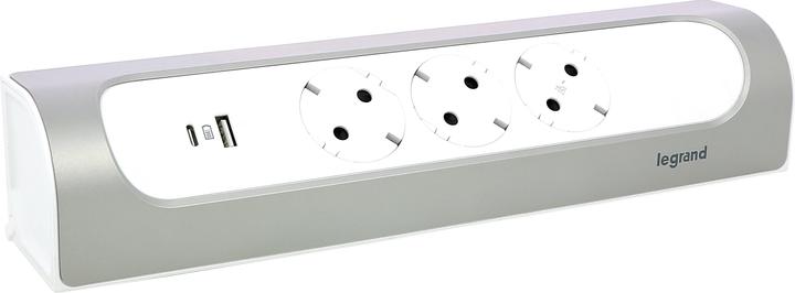 Actual product image Legrand Corner socket strip 3x socket, USB-A, USB-C, without cable Ultra white/aluminium 694504 (3 x)