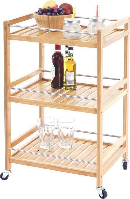 Produktbild Swisshandel24 Rollwagen, Rollregal Allzweckwagen, 3 Ebenen mit 2x Aufbewahrungskorb Bambus braun