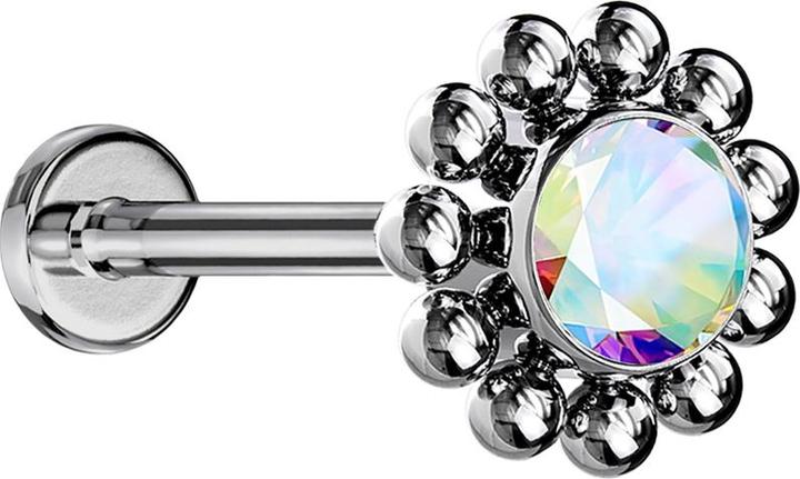 Actual product image Star Piercing Micro Threadless Labret silver ball flower crystal multicolour (without brass, Titanium G23)