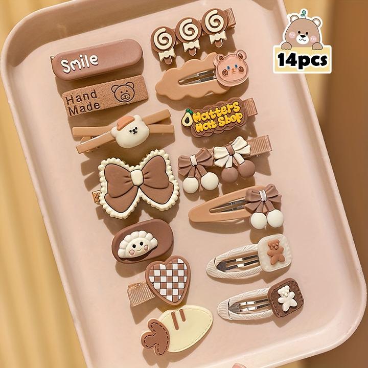 Image du produit Activity Board Set de 14 barrettes style preppy - accessoires de coiffure en résine avec accents en laine pour (1 pcs)
