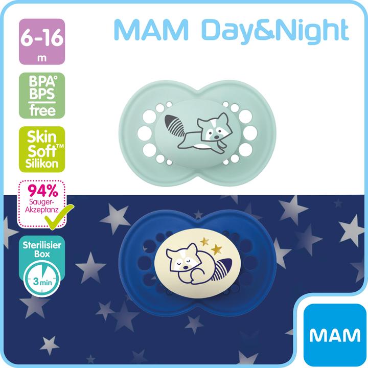 Actual product image MAM Day & Night Nuggi Silikon 6-16 Monate 2x Original 1x Night (1 x, 6 - 16 M.)