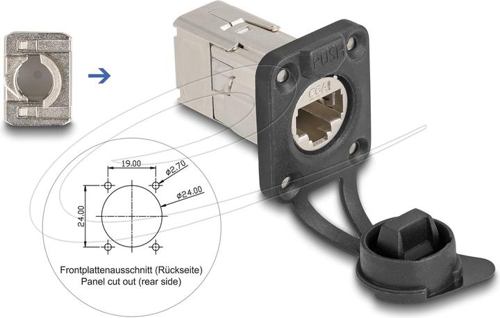 Actual product image Delock D-type RJ45 panel jack with LSA connection Cat.6A STP