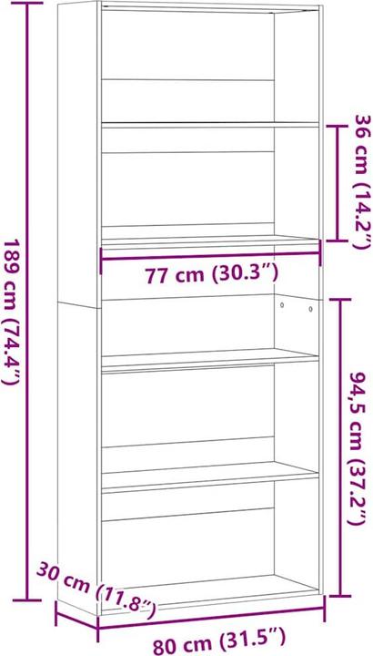 Actual product image VidaXL Bücherregal Bücherschrank Standregal Raumteiler Wandregal Artisan-Eiche (80 x 30 x 189 cm)