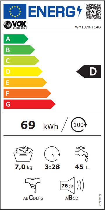 Energy Label Vox WM 1070-T14D (7 kg, Left)