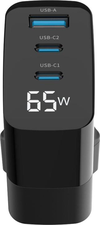 Produktbild Eaxus USB Ladegerät mit Ladekabel, 3 Ports, 2x Typ-C & 1x Typ-A, 65 Watt, schwarz (65 W)