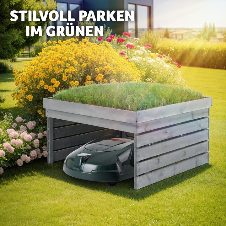 Image du produit tectake Garage pour robot tondeuse Hortus, bois, toit végétalisable (Tondeuse à gazon, Garage pour tondeuse robot)