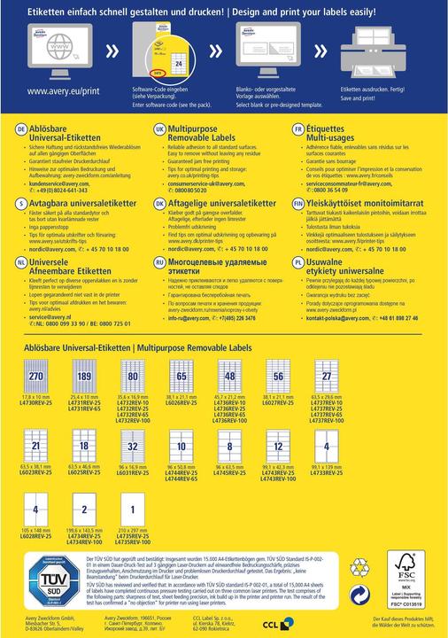 Image du produit Avery Étiquettes universelles