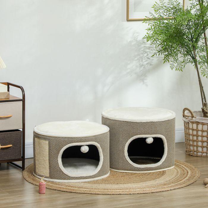 Actual product image Swisshandel24 Kratztonne, 69 cm hoch Katzentonne mit 2 Höhle, Kratzbaum für Katze bis 6 kg (69 cm, Coffee brown+cream white)