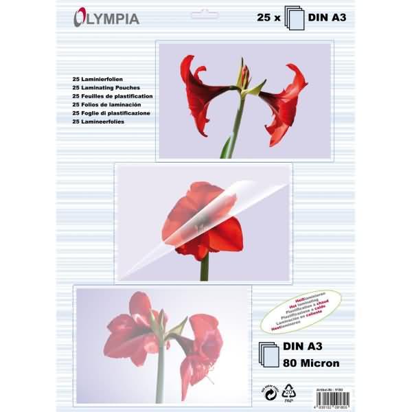 Immagine prodotto Olympia 1x25 fogli di laminazione DIN A3 80 micron (A3, 25 Pezzo/i, 80 µm)